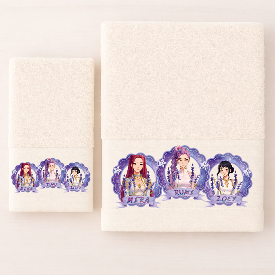 Σετ Πετσέτες 2 τεμαχίων Παιδικές (Χειρός | Λουτρού) Astron Girls Band (Kpop Demon Hunter) Ecru