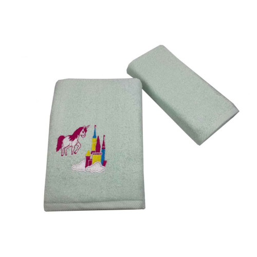 Σετ Πετσέτες 2 τεμαχίων Παιδικές (Χειρός | Λουτρού) Με Κέντημα Astron Castle Unicorn