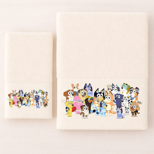 Σετ Πετσέτες 2 τεμαχίων Παιδικές (Χειρός | Λουτρού) Astron Dogs Family (Bleuy) Ecru