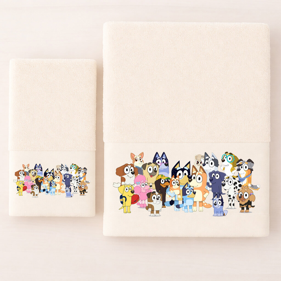 Σετ Πετσέτες 2 τεμαχίων Παιδικές (Χειρός | Λουτρού) Astron Dogs Family (Bleuy) Ecru