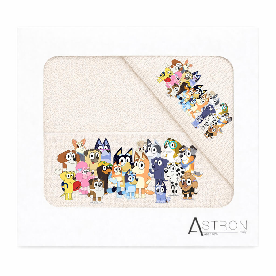 Σετ Πετσέτες 2 τεμαχίων Παιδικές (Χειρός | Λουτρού) Astron Dogs Family (Bleuy) Ecru
