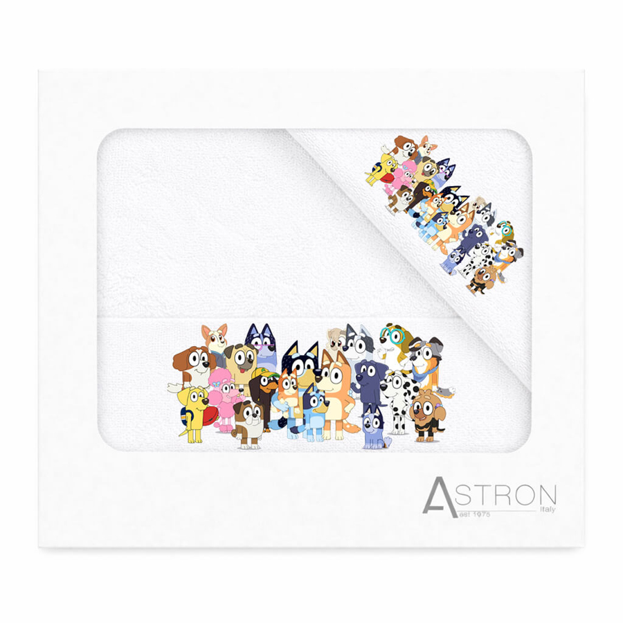 Σετ Πετσέτες 2 τεμαχίων Παιδικές (Χειρός | Λουτρού) Astron Dogs Family (Bluey) White