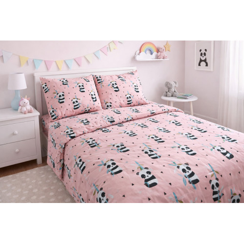 Παπλωματοθήκη Παιδική Μονή Με Μαξιλαροθήκη (165x250) Βαμβακερή Astron Panda