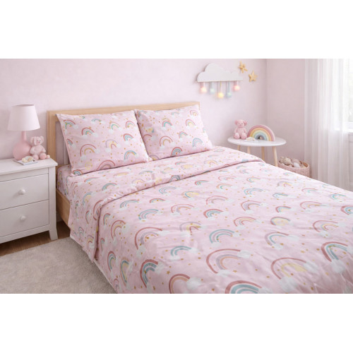 Παπλωματοθήκη Παιδική Μονή Με Μαξιλαροθήκη (165x250) Βαμβακερή Astron Rainbow Cloud