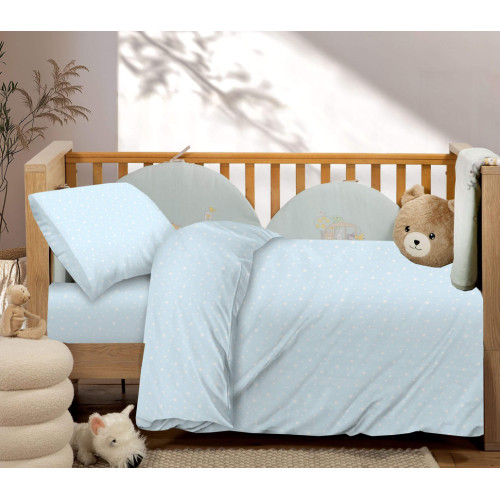 Σετ Σεντόνια Βρεφικά Κούνιας (130x170) Με Λάστιχο Βαμβακερά Astron Paradise Blue