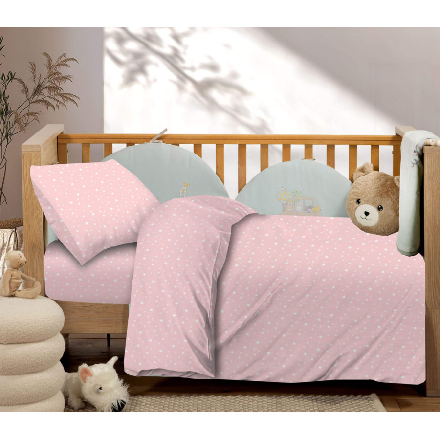 Σετ Σεντόνια Βρεφικά Κούνιας (130x170) Με Λάστιχο Βαμβακερά Astron Paradise Pink