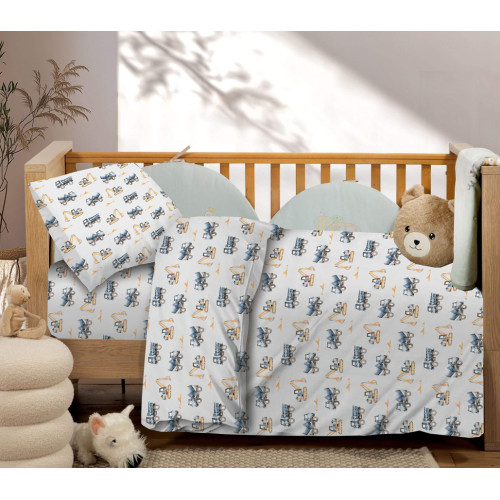 Σετ Σεντόνια Βρεφικά Κούνιας (130x170) Με Λάστιχο Βαμβακερά Astron Trucks