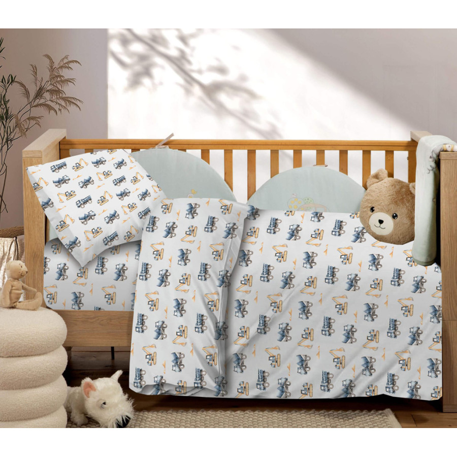 Σετ Σεντόνια Βρεφικά Κούνιας (130x170) Με Λάστιχο Βαμβακερά Astron Trucks