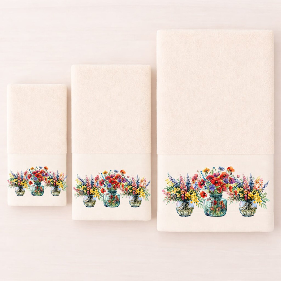 Σετ Πετσέτες 3 τεμ (Χειρός|Προσώπου|Λουτρού) Βαμβάκι Ψηφιακή Εκτύπωση Στη Φάσα Astron Blossom Εκρού