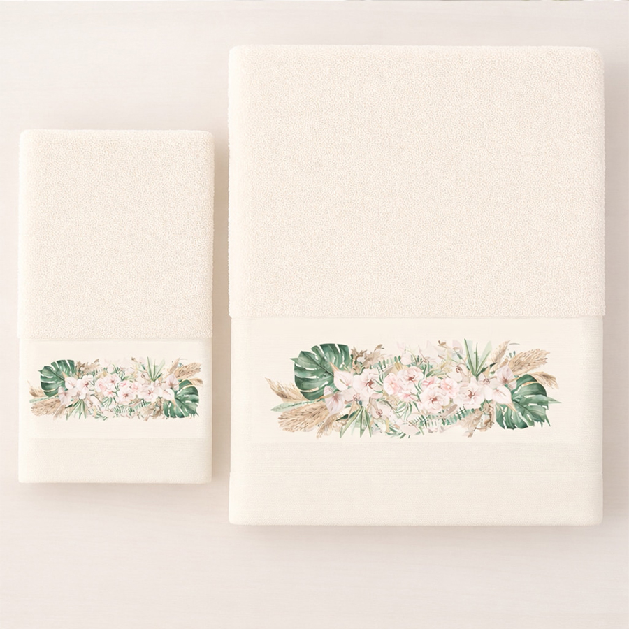 Σετ Πετσέτες 2 τεμ (Χειρός|Προσώπου) Βαμβακερές Ψηφιακή Εκτύπωση Στη Φασα Astron Boho Ecru
