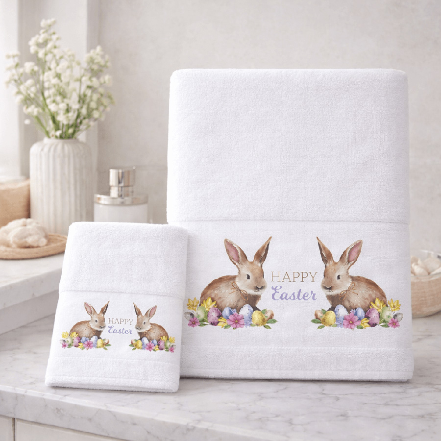 Σετ Πετσέτες 2 τεμ Πασχαλινές (Χειρός|Προσώπου) Βαμβακερές Ψηφιακή Εκτύπωση Astron Easter Bunny