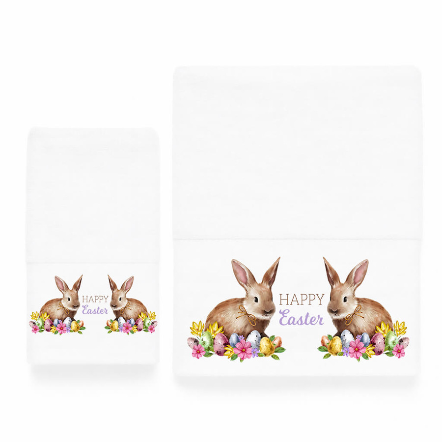 Σετ Πετσέτες 2 τεμ Πασχαλινές (Χειρός|Προσώπου) Βαμβακερές Ψηφιακή Εκτύπωση Astron Easter Bunny
