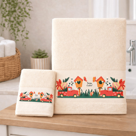 Σετ Πετσέτες 2 τεμ Πασχαλινές (Χειρός|Προσώπου) Βαμβακερές Ψηφιακή Εκτύπωση Astron Happy Easter