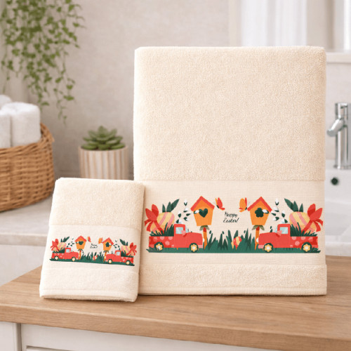 Σετ Πετσέτες 2 τεμ Πασχαλινές (Χειρός|Προσώπου) Βαμβακερές Ψηφιακή Εκτύπωση Astron Happy Easter