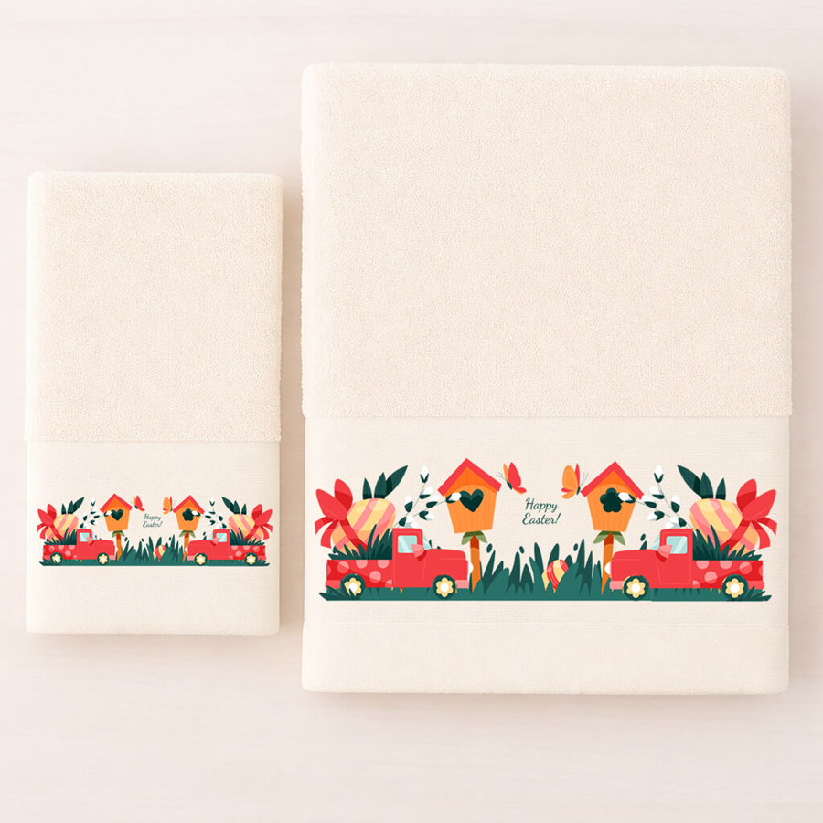 Σετ Πετσέτες 2 τεμ Πασχαλινές (Χειρός|Προσώπου) Βαμβακερές Ψηφιακή Εκτύπωση Astron Happy Easter