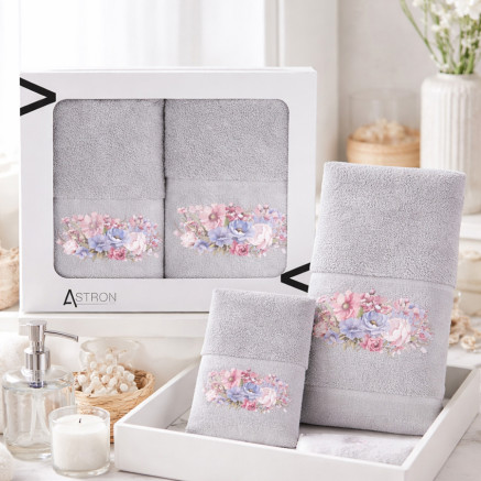 Σετ Πετσέτες 2 τεμ (Χειρός|Προσώπου) Βαμβακερές Ψηφιακή Εκτύπωση Στη Φασα Astron Selena Grey