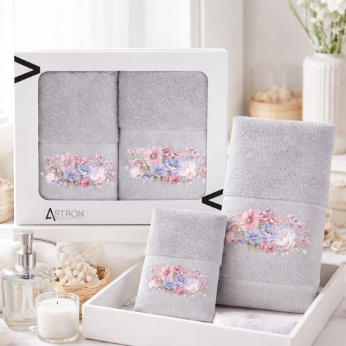 Σετ Πετσέτες 2 τεμ (Χειρός|Προσώπου) Βαμβακερές Ψηφιακή Εκτύπωση Στη Φασα Astron Selena Grey