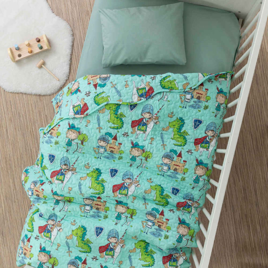 Κουβερλί Βρεφικό Μπεμπέ (110x140) για Κούνια, Βαμβακερό Borea Ιππότης Π-8 βεραμάν