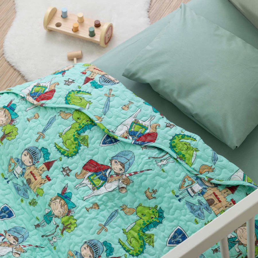 Κουβερλί Βρεφικό Μπεμπέ (110x140) για Κούνια, Βαμβακερό Borea Ιππότης Π-8 βεραμάν