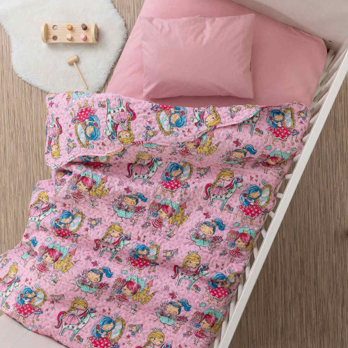 Κουβερλί Βρεφικό Μπεμπέ (110x140) για Κούνια, Βαμβακερό Borea Λαίδη Π-7 ροζ