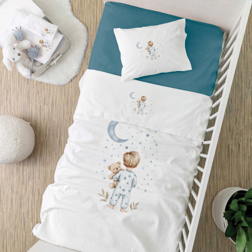 Κουβερτα Βρεφική Κούνιας (110x140) Πικέ Βαμβακερή Borea Goodnight Πετρόλ