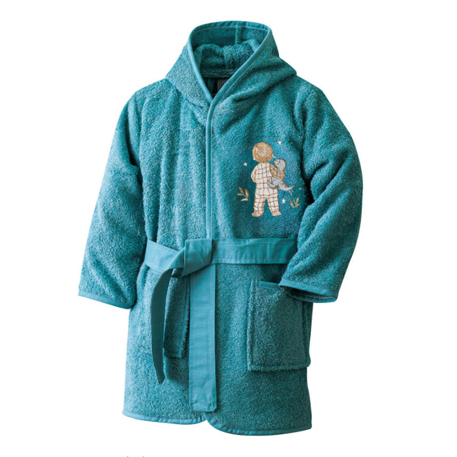 Βρεφικό-Παιδικό Μπουρνούζι (No 1-2) με Κουκούλα και Κέντημα Borea Goodnight Πετρόλ
