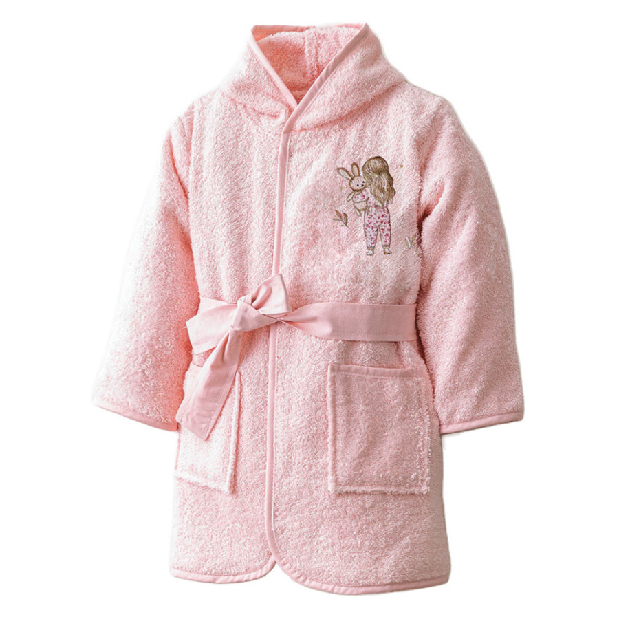 Βρεφικό-Παιδικό Μπουρνούζι (No 3-4) με Κουκούλα και Κέντημα Borea Goodnight Ροζέ