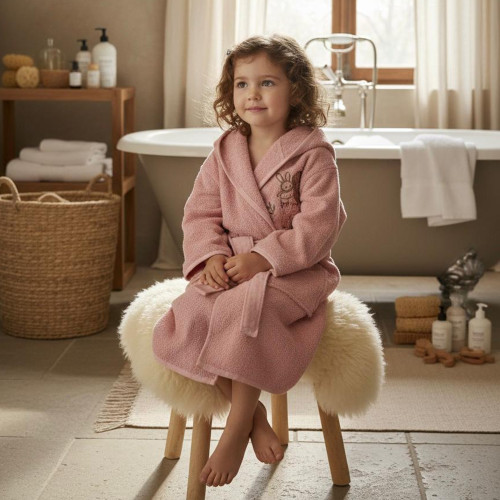 Βρεφικό-Παιδικό Μπουρνούζι (No 1-2) με Κουκούλα και Κέντημα Borea Goodnight Ροζέ