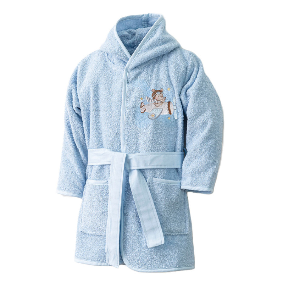 Βρεφικό-Παιδικό Μπουρνούζι (No 3-4) με Κουκούλα και Κέντημα Borea Pilot