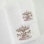 Σετ Πετσέτες 2 τεμαχίων Παιδικές (Χειρός | Λουτρού) Borea Carousel Λευκό-Ροζ