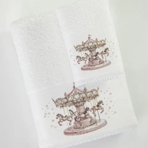 Σετ Πετσέτες 2 τεμαχίων Παιδικές (Χειρός | Λουτρού) Borea Carousel Λευκό-Ροζ