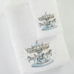 Σετ Πετσέτες 2 τεμαχίων Παιδικές (Χειρός | Λουτρού) Borea Carousel Λευκό-Σιελ