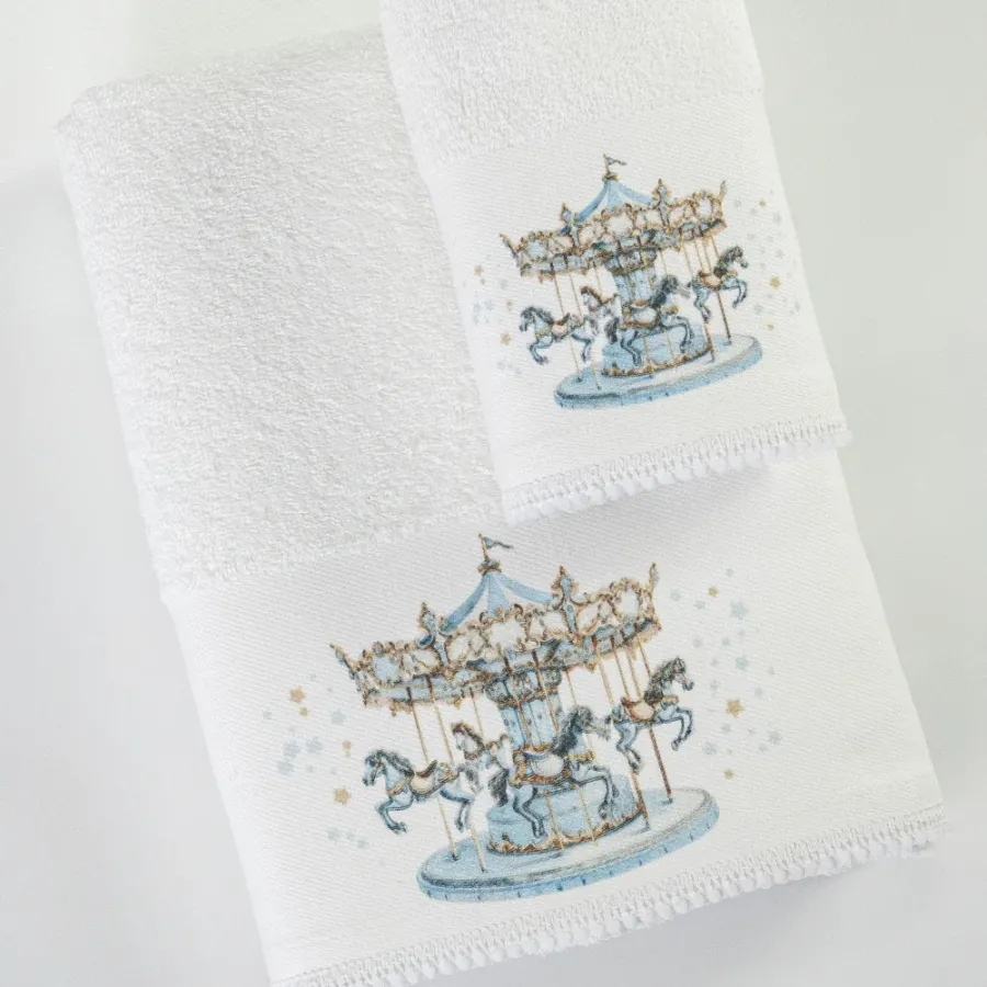 Σετ Πετσέτες 2 τεμαχίων Παιδικές (Χειρός | Λουτρού) Borea Carousel Λευκό-Σιελ