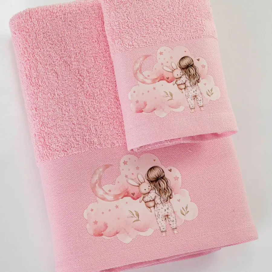 Σετ Πετσέτες 2 τεμαχίων Παιδικές (Χειρός | Λουτρού) Borea Goodnight Ροζ