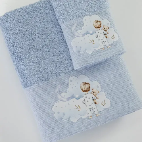 Σετ Πετσέτες 2 τεμαχίων Παιδικές (Χειρός | Λουτρού) Borea Goodnight Σιέλ