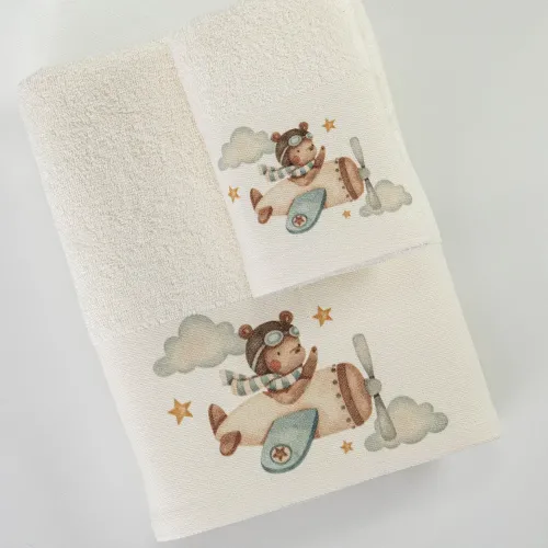 Σετ Πετσέτες 2 τεμαχίων Παιδικές (Χειρός | Λουτρού) Borea Pilot Εκρού