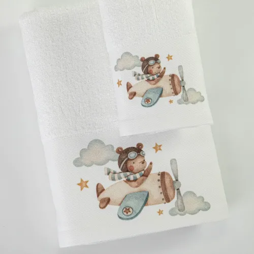 Σετ Πετσέτες 2 τεμαχίων Παιδικές (Χειρός | Λουτρού) Borea Pilot Λευκό