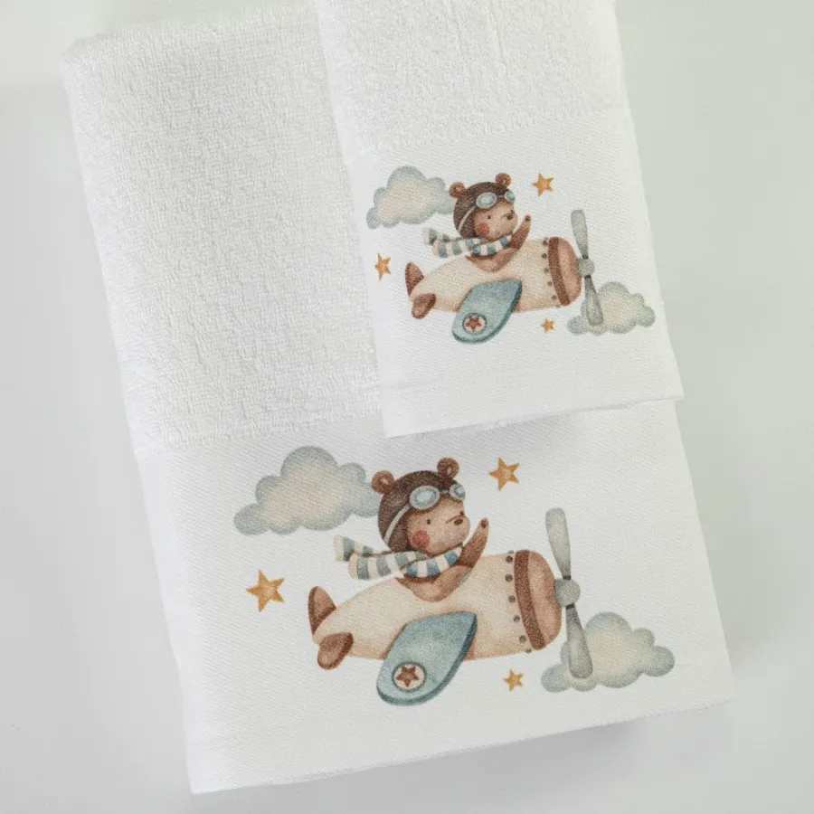 Σετ Πετσέτες 2 τεμαχίων Παιδικές (Χειρός | Λουτρού) Borea Pilot Λευκό