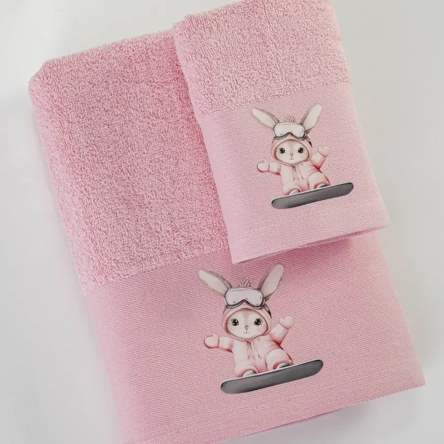 Σετ Πετσέτες 2 τεμαχίων Παιδικές (Χειρός | Λουτρού) Borea Snowboard Ροζ