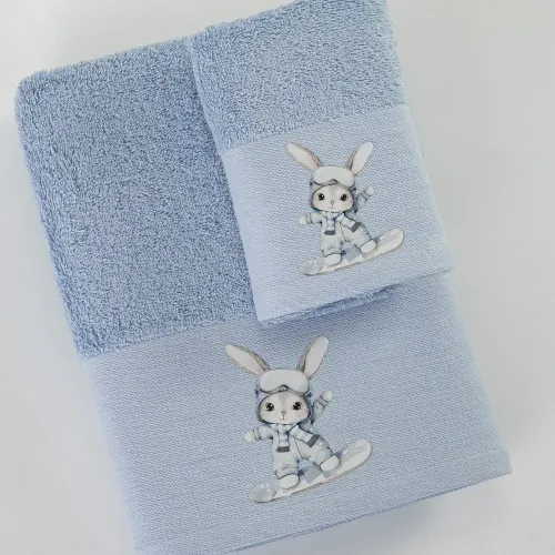 Σετ Πετσέτες 2 τεμαχίων Παιδικές (Χειρός | Λουτρού) Borea Snowboard Σιέλ