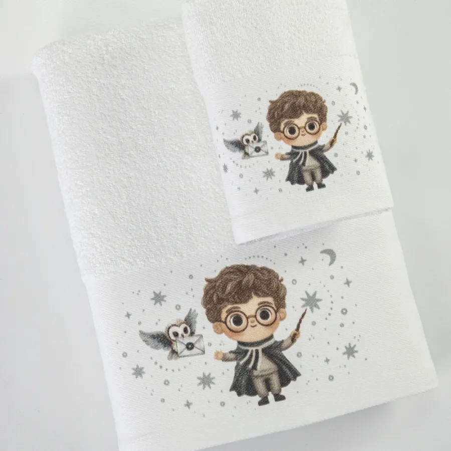 Σετ Πετσέτες 2 τεμαχίων Παιδικές (Χειρός | Λουτρού) Borea Wizard Λευκό