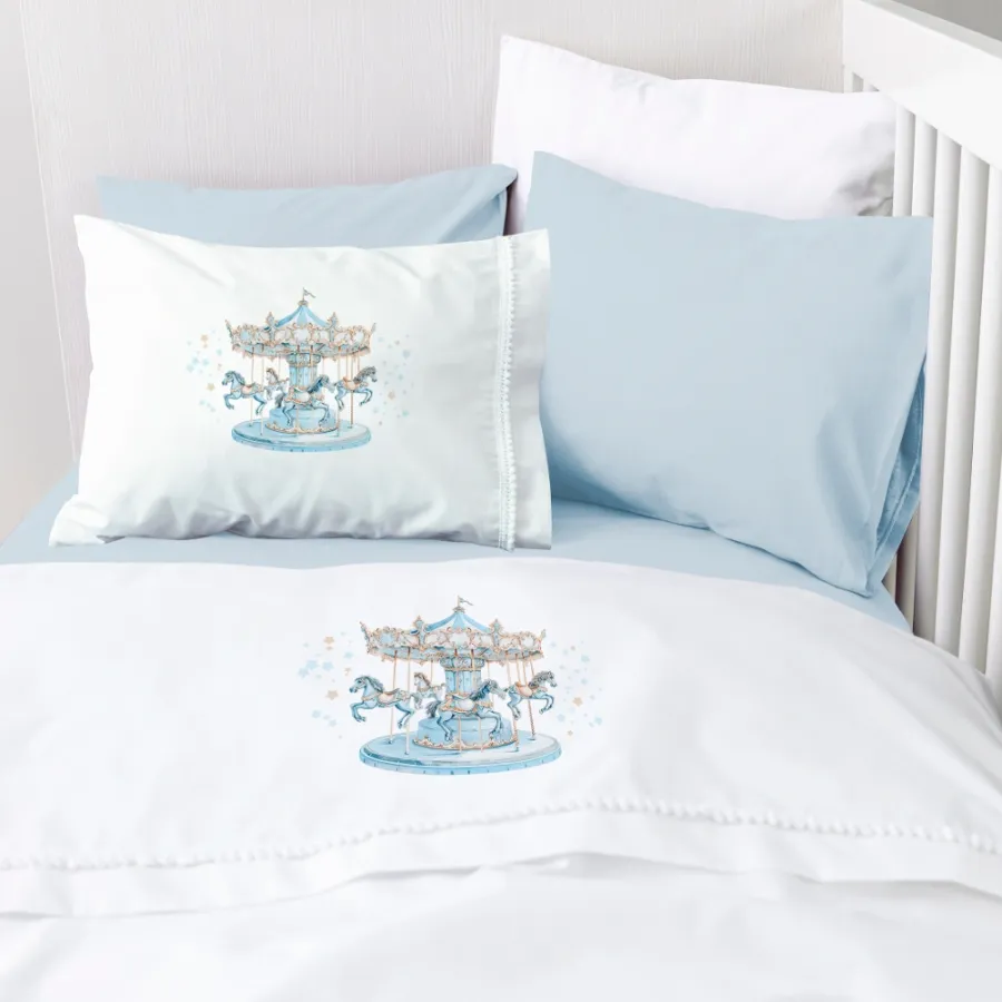 Σετ Σεντόνια Βρεφικά Μπεμπέ (120x160) Βαμβακερά Borea Carousel Λευκό-Σιελ