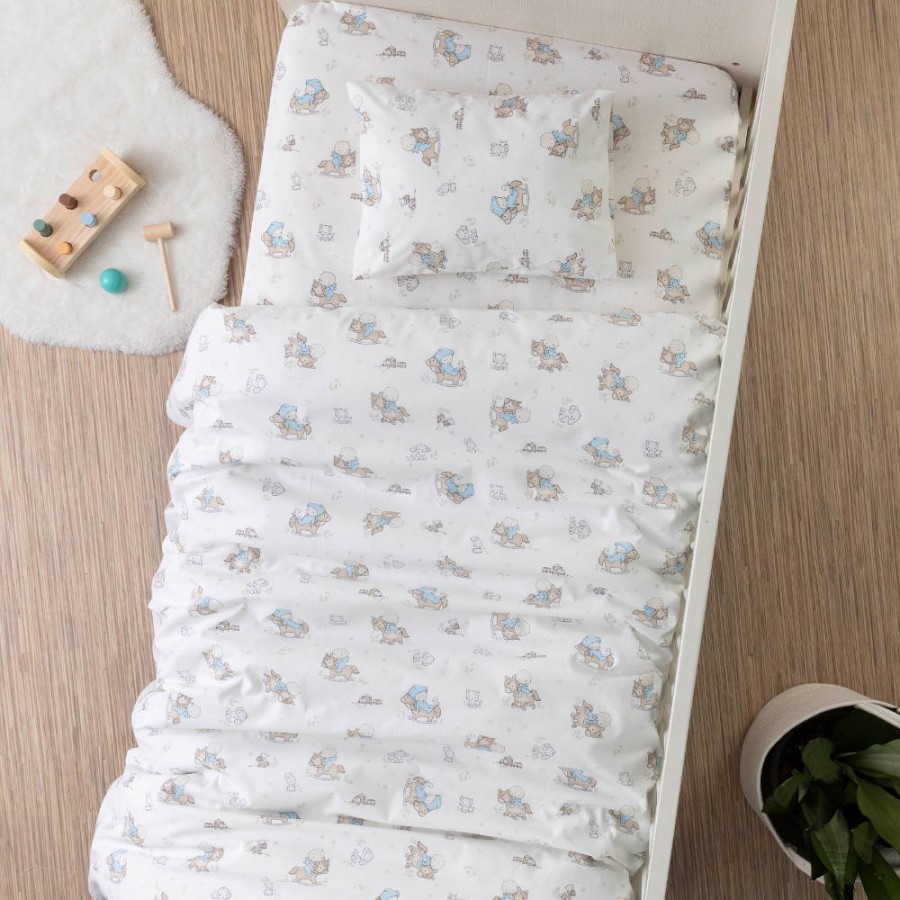 Σετ Σεντόνια Βρεφικά Μπεμπέ (120x160) Borea Rocking Horse Σιελ