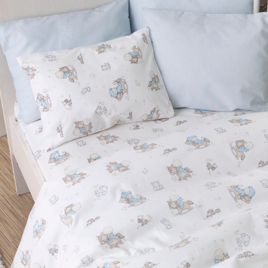 Σετ Σεντόνια Βρεφικά Μπεμπέ (120x160) Borea Rocking Horse Σιελ