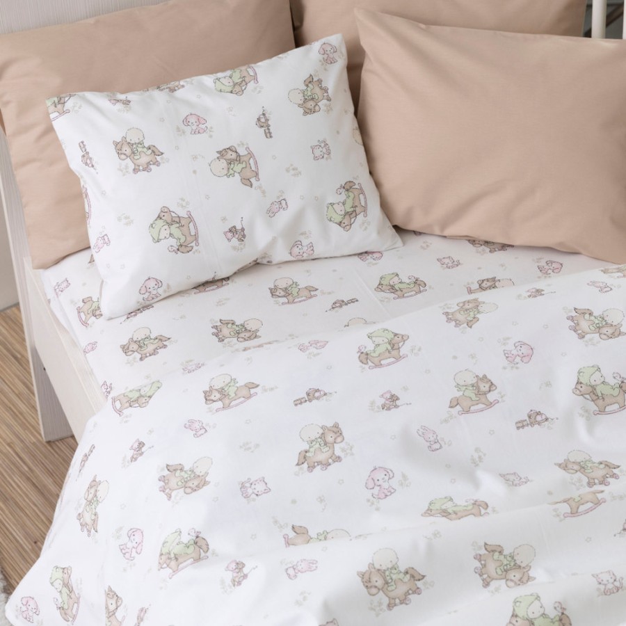 Σετ Σεντόνια Βρεφικά Μπεμπέ (120x160) Borea Rocking Horse Βεραμάν