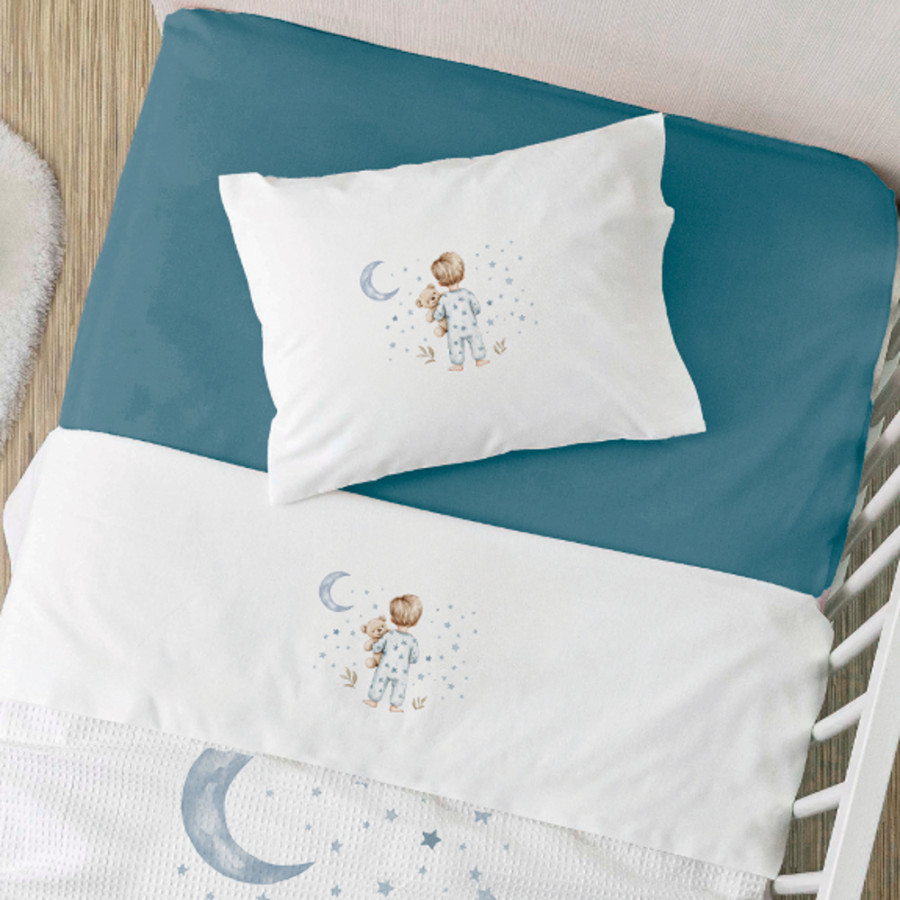 Σετ Σεντόνια Βρεφικά Κούνιας (120x160) Βαμβακερά Borea Goodnight Λευκό-Πετρόλ