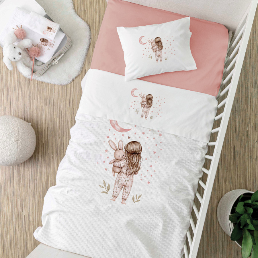 Σετ Σεντόνια Βρεφικά Κούνιας (120x160) Βαμβακερά Borea Goodnight Λευκό-Ροζέ