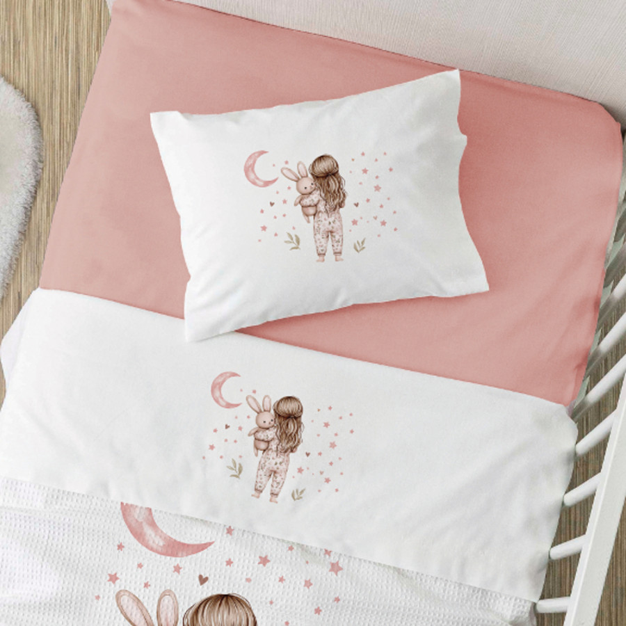 Σετ Σεντόνια Βρεφικά Κούνιας (120x160) Βαμβακερά Borea Goodnight Λευκό-Ροζέ