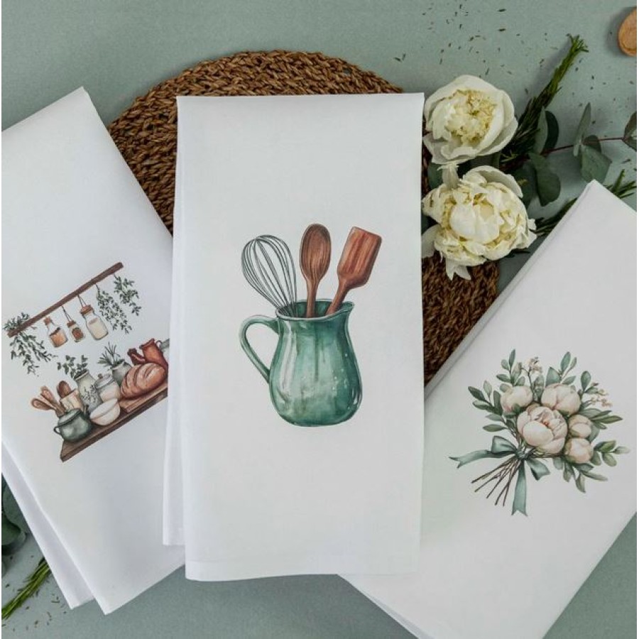 Σετ 3 τεμ Ποτηρόπανο Κουζίνας (50x70) Polycotton Borea Basilico Λευκό