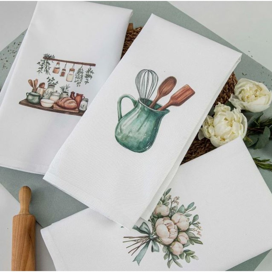 Σετ 3 τεμ Ποτηρόπανο Κουζίνας (50x70) Polycotton Borea Basilico Λευκό